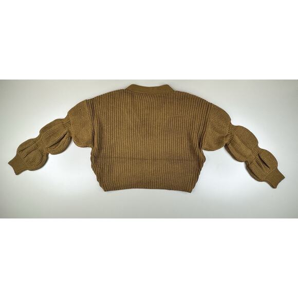 Forever 21 Women’s Cropped Balloon Sleeve Cardigan Sweater S Chocolate Brown - Picture 7 of 8